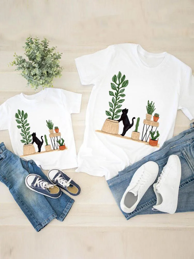 

Clothing Women Plant Cat New Lovely Kid Son Child Summer Family Matching Outfits Mom Mama Mother Tshirt Tee T-shirt Clothes