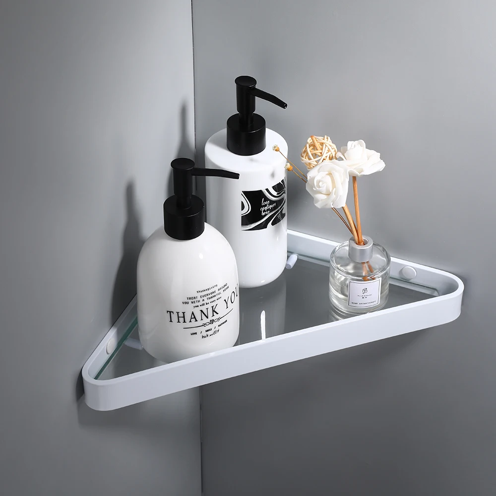 Стеклянная полка для шампуня и душа 20-40 см настенные косметические полки
