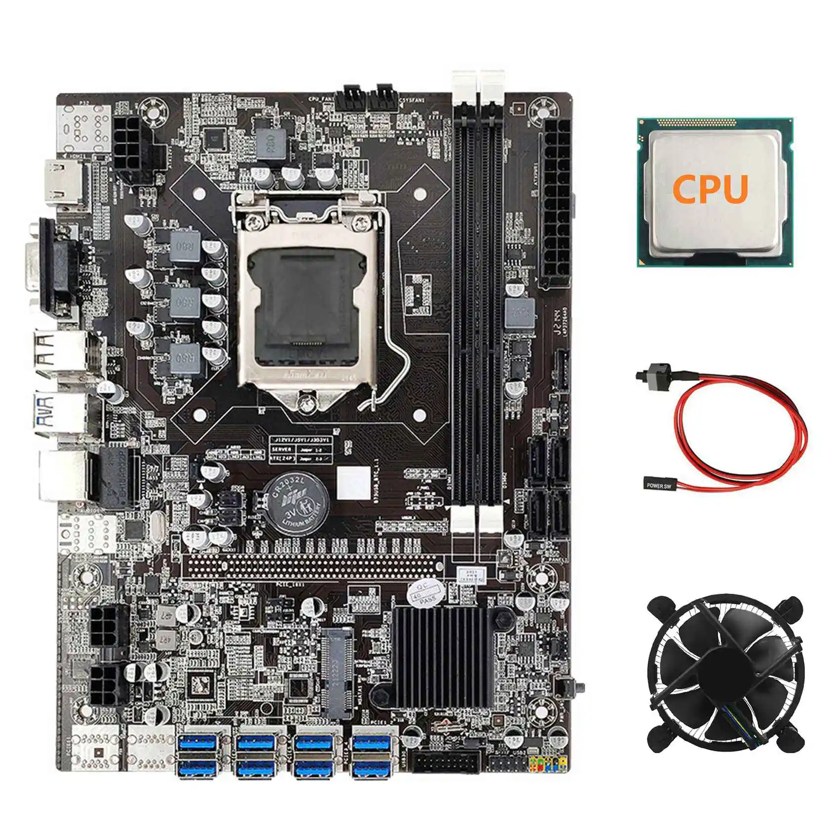 

B75 ETH Mining Motherboard+Random CPU+Cooling Fan+Switch Cable LGA1155 8XPCIE USB Adapter DDR3 MSATA Motherboard