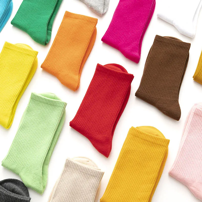 Home Sock Nice Gift College Style Candy Color Cotton Cute Mid Tube Stockings 1Pair Comfortable Ladies Pile Socks |