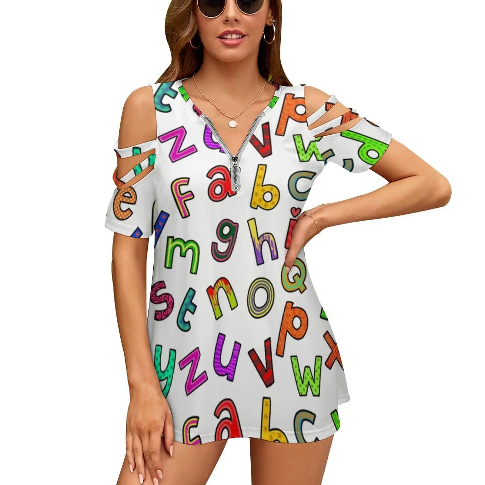 

Женская Винтажная футболка на молнии с принтом букв алфавита