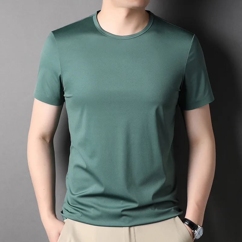 

Summer Solid Color Mens T-shirts High Quality Short Sleeve Thin Male Tops Fashion Slim Fit Simple Casual Man Tshirts 3XL