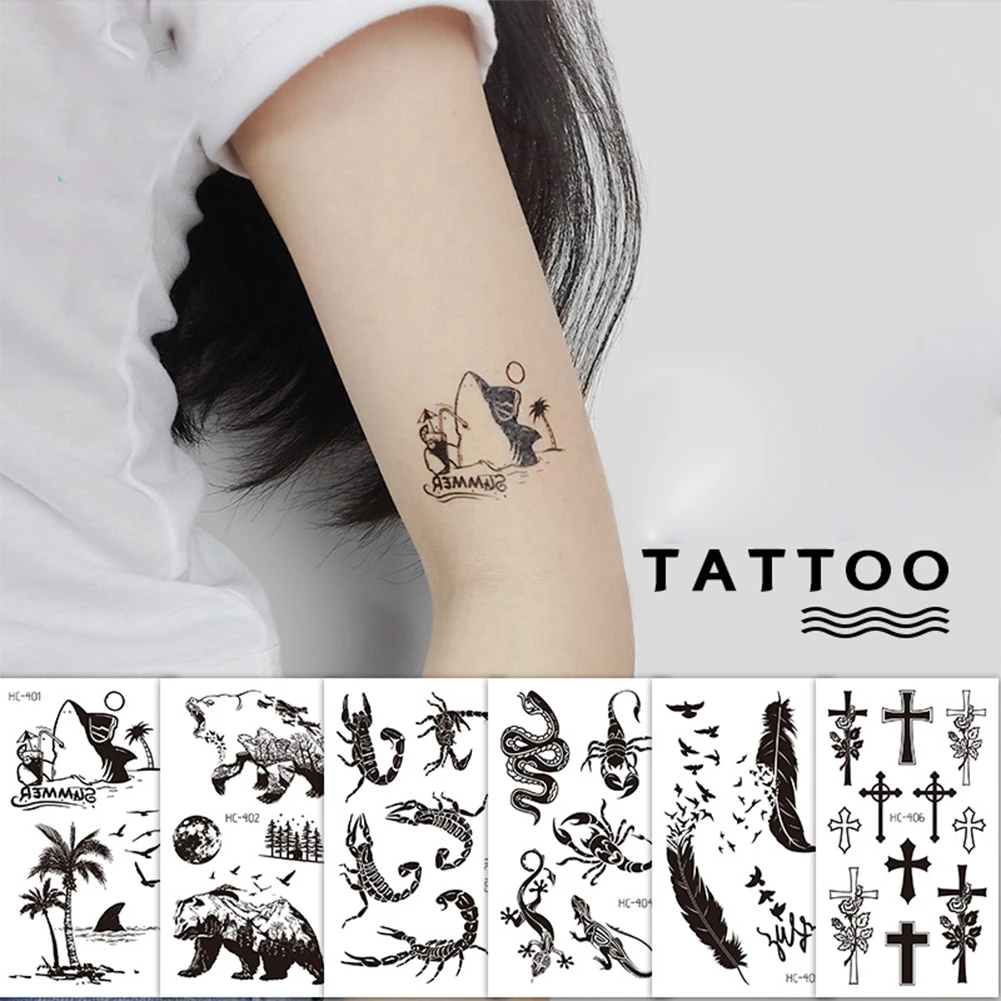 

Waterproof Black Infinity Tattoo Feather Bird Women Body Hand Art Drawing Temporary Tattoo Stickers Men Finger Tatto Small Paste