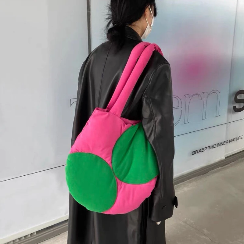 

Retro Women Shoulder Bag Fashion Stitching Contrast Color Ladies Large Casual Tote Bags Retro Female Girls Quilted Handbags