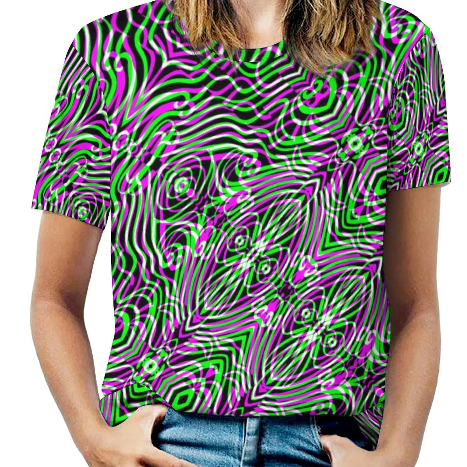 

Geometry T-Shirt Fluid Lines Print Elegant T Shirts Short Sleeves Printed Tops Womens Basic Clothing 4XL 5XL 6XL