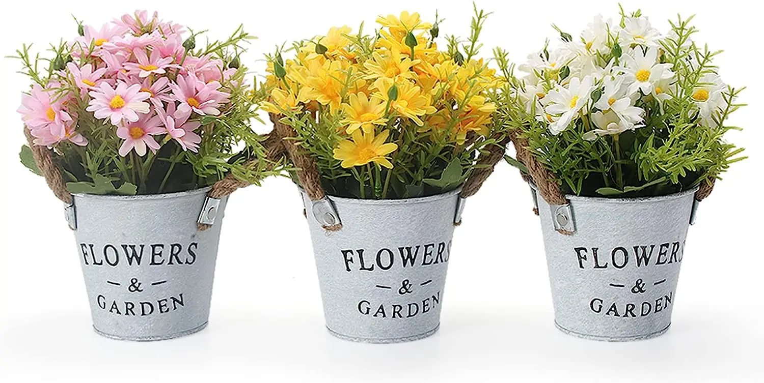

Pequeña Margarita Artificiales Decoración Jarrones, Flores Artificiales Decorativas Maceta 3Pcs, Plantas Artificiales Adecuado