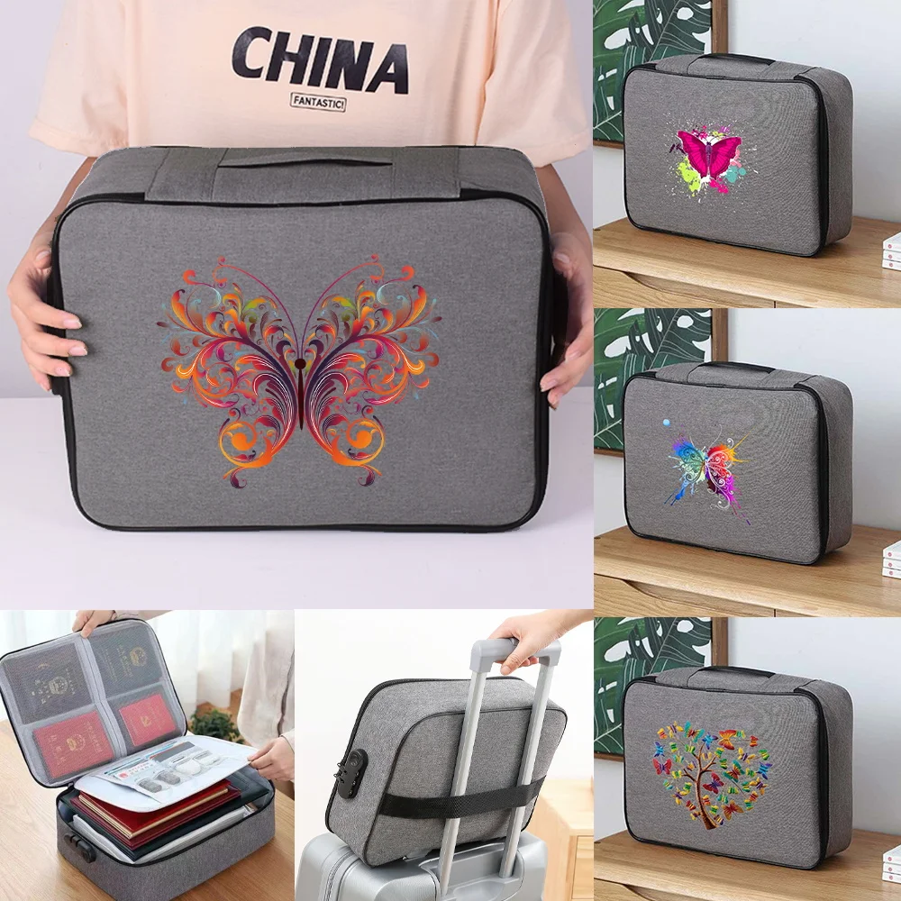 Large Capacity Document Storage Bag Certificate Organizer Case Passport Travel Briefcase Butterfly Series Business File Folder