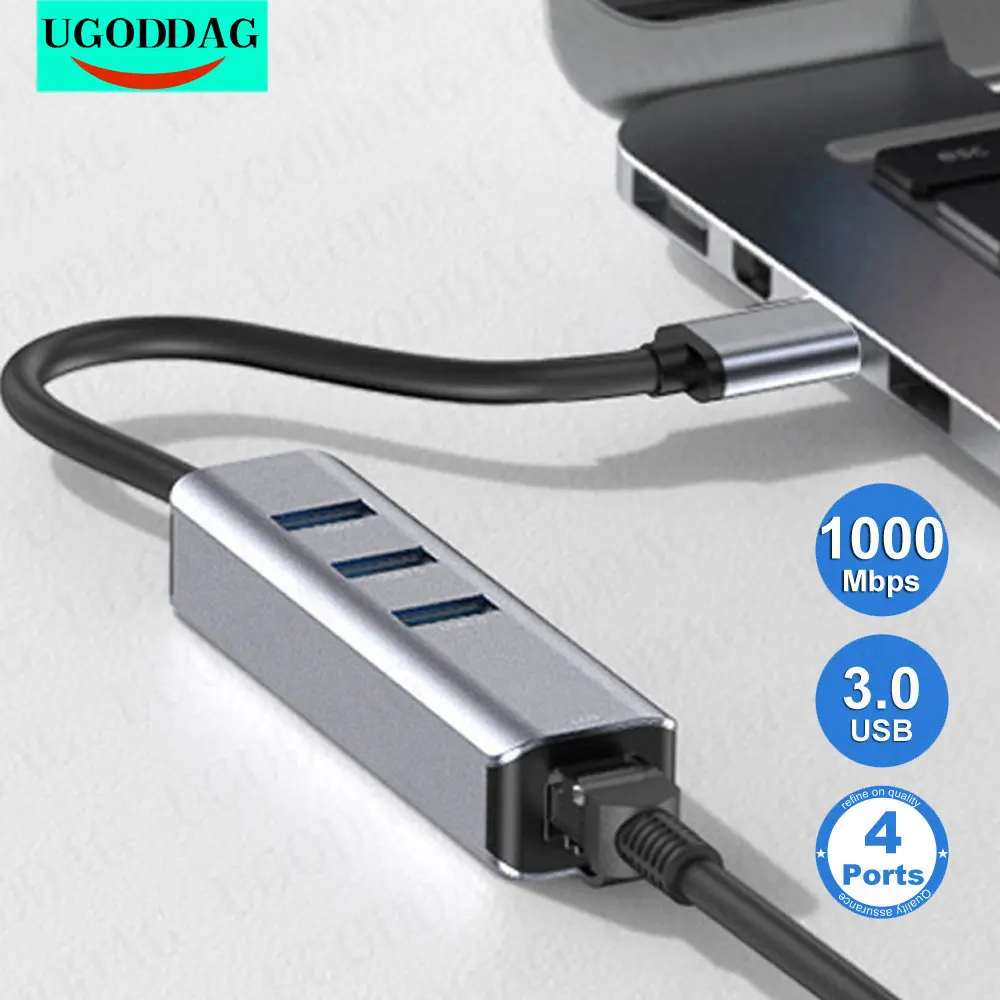 

USB-хаб с разъемами USB Type-C и RJ45, 1000 Мбит/с