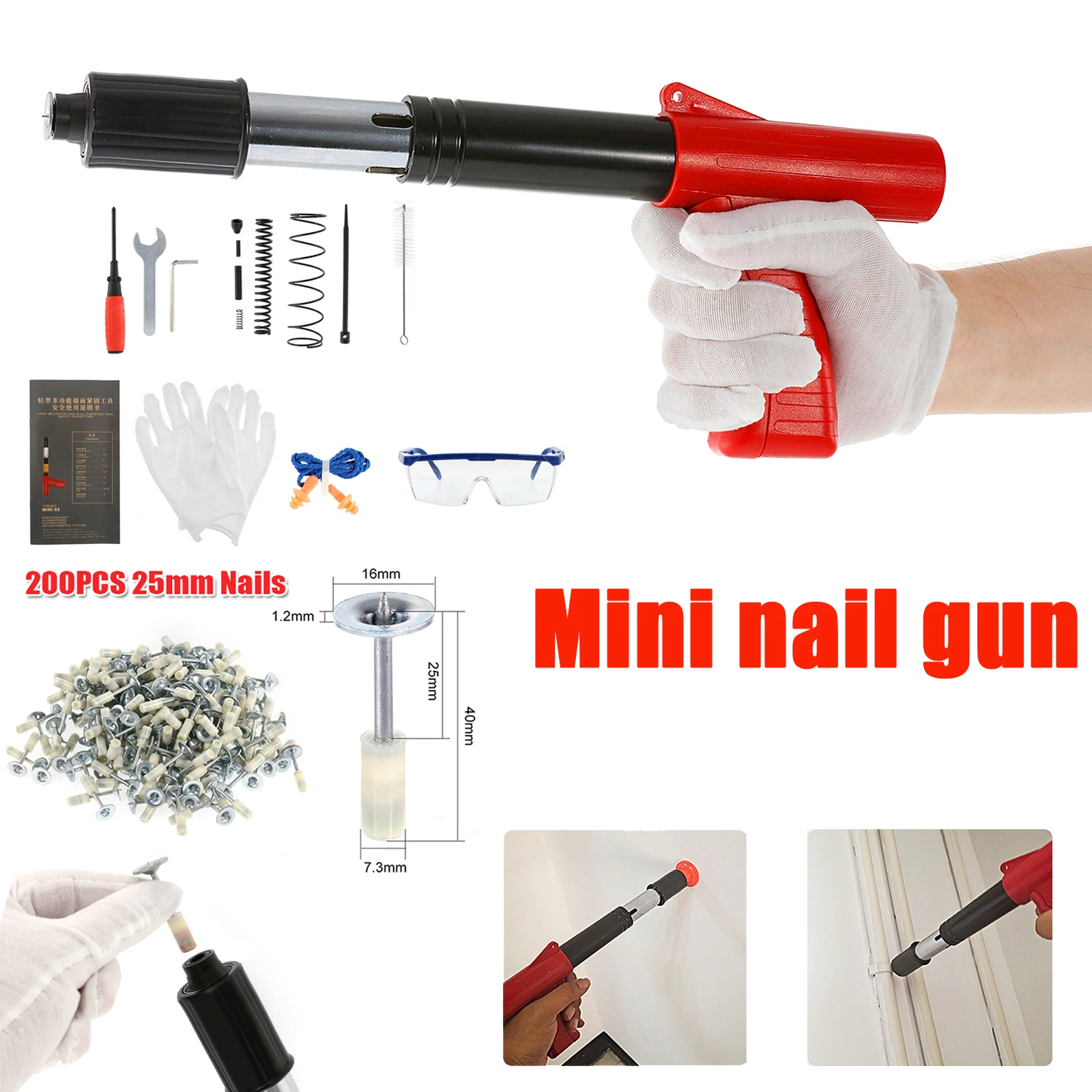 

4 Gears Nail Gun Rivet Tool Silencer Automatic Slag Rivet Nailer for Ceiling Wall Anchor Wire Slotting Fastener Gun Renovation