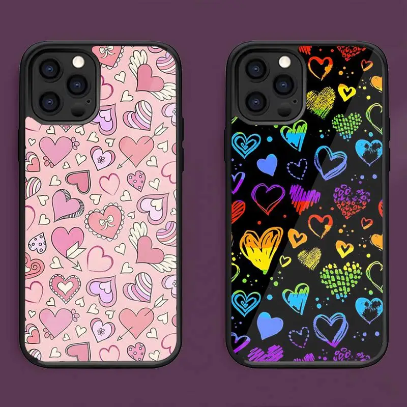 Colorful Heart Love Phone Case For Iphone 14 Pro Max 12 11 13 Mini 7 8 6 Plus Se Xr X Xs 2020 Fundas Shell PC+TPU Cover
