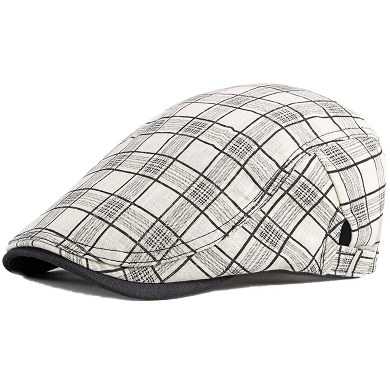 

Beret Men Women Hat Vintage Plaid Ivy Newsboy Flat Cap Unisex Breathable Sun Hat Adjustable Fine Stripe Lattice Berets Beret Cap