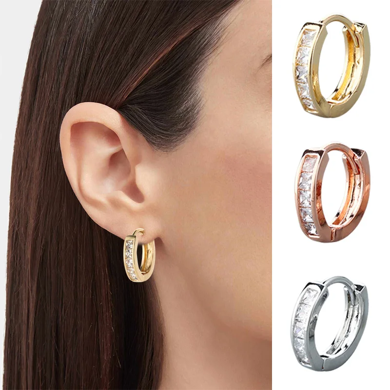 

1 pair Hoop Earrings for Women Men Cubic Zirconia Minimalist Earrings Gold Silver Color cCute Jewelry Pendientes Drop Earrings