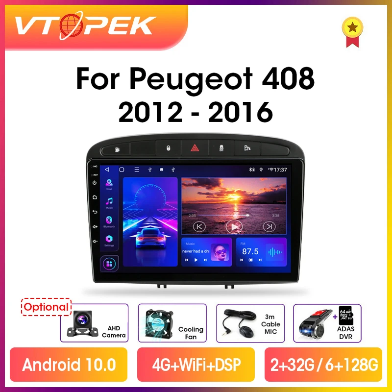 Автомагнитола Vtopek для Peugeot мультимедийный видеоплеер на Android 11 0 экран 9 дюймов 4 Гб