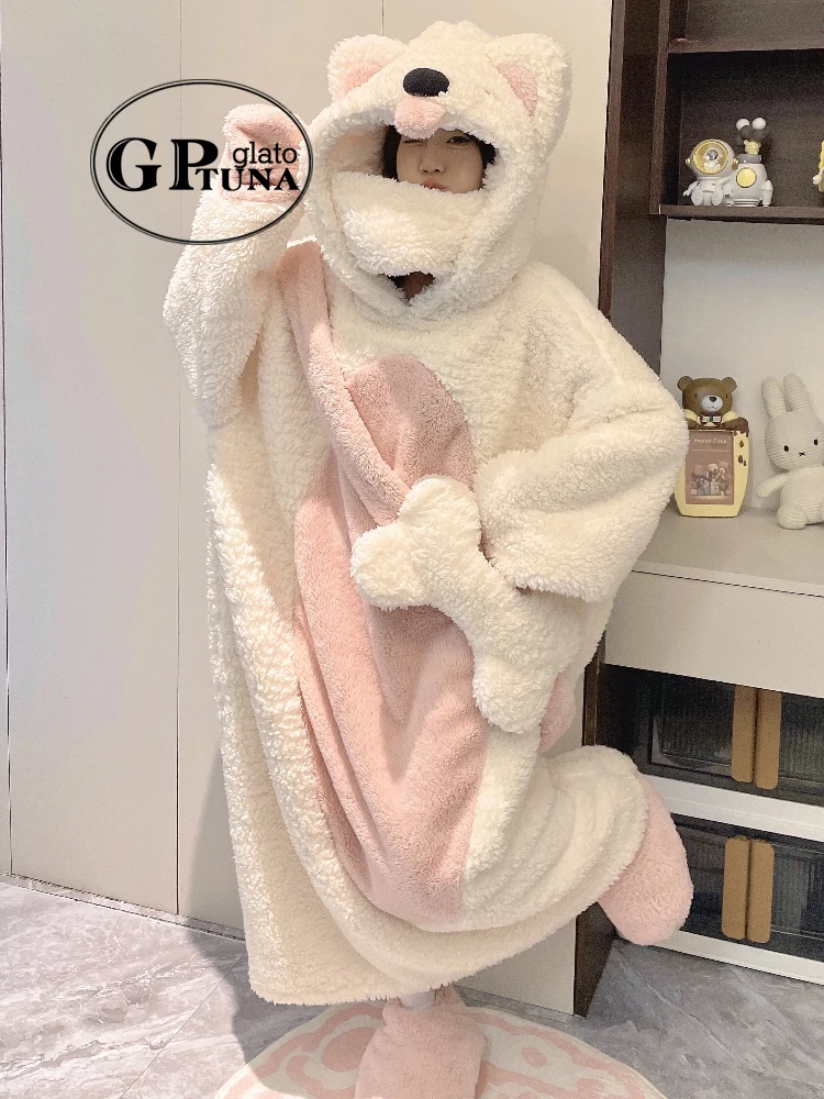Японские пижамы из кораллового флиса GP женская зимняя фланелевая теплая ночная