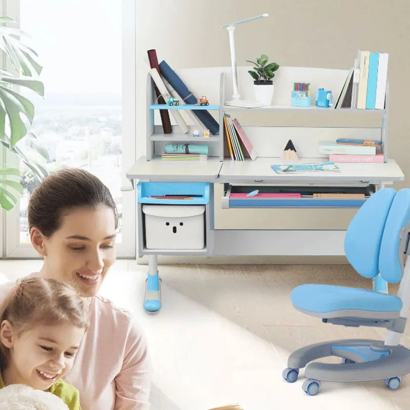 

Children's Study Table Primary School Desk Solid Wood Writing Desk and Dhair Set Can Be Raised and Lowered