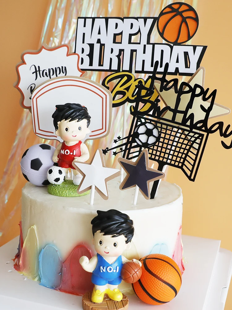 

Топпер для торта на день рождения мальчика, баскетбольная суперзвезда, Мультяшные аксессуары для выпечки, искусственная кукла для спортсменов, футбольный игрок