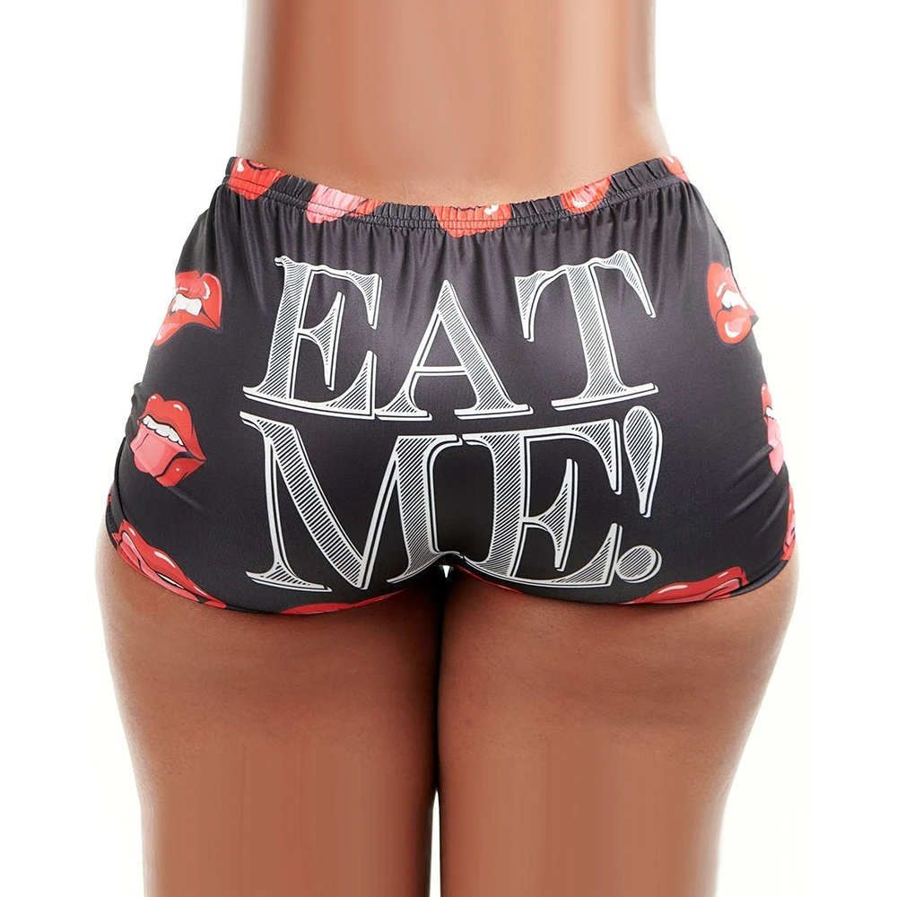 Fashion Women High Waist Eat Me Lip Print Shorts Female Casual Summer Sexy Hot Pants Streetwear pantalon corto mujer verano