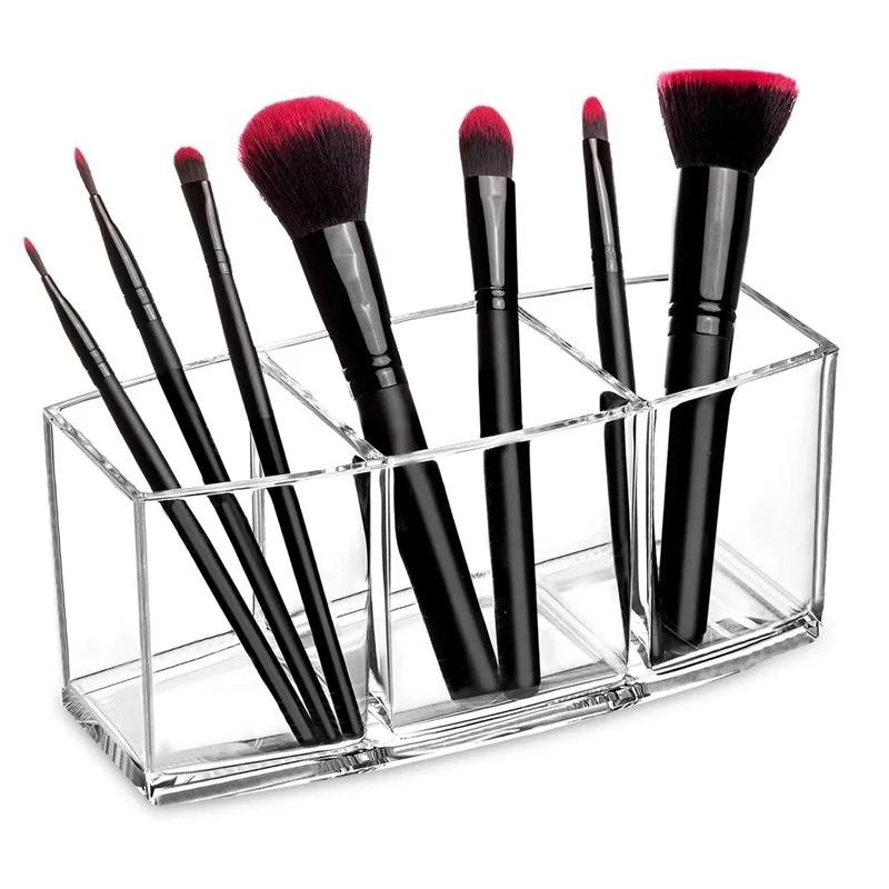 

3-Grid Makeup Brush Storage Box Acrylic Transparent Organizer for Cosmetics Eyebrow Pencil Brush Holder Containers Boxes