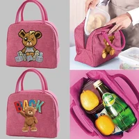 insulated canvas lunch bag for women cooler pack tote thermal bag portable kids picnic bags bear pattern lunch bags for work