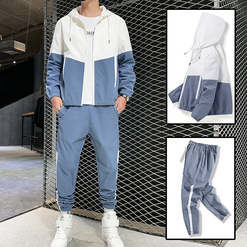 

Hip-hop Suit Male 2022 New Set Track Suits Sweatsuit Man Tracksuit Mens Sets Pant Zipper Pockets Outwear 2PC Jacket+Pants Sets