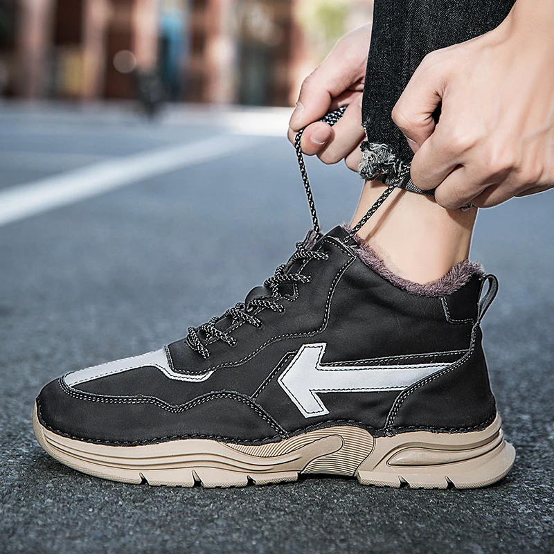 Winter Men Ankle Boots Fashion Leather Casual Shoes Outdoor Hiking Non-slip Warm Handmade Comfortable Motorcycle Designer Shoes