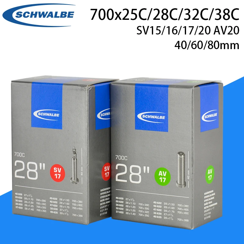 

Камера Schwalbe 700Cx2 5C/28C/32C/38C для шин шоссейных велосипедов, камера с клапаном 40/60/80 мм, SV15/16/17/20 AV20, 2 шт.