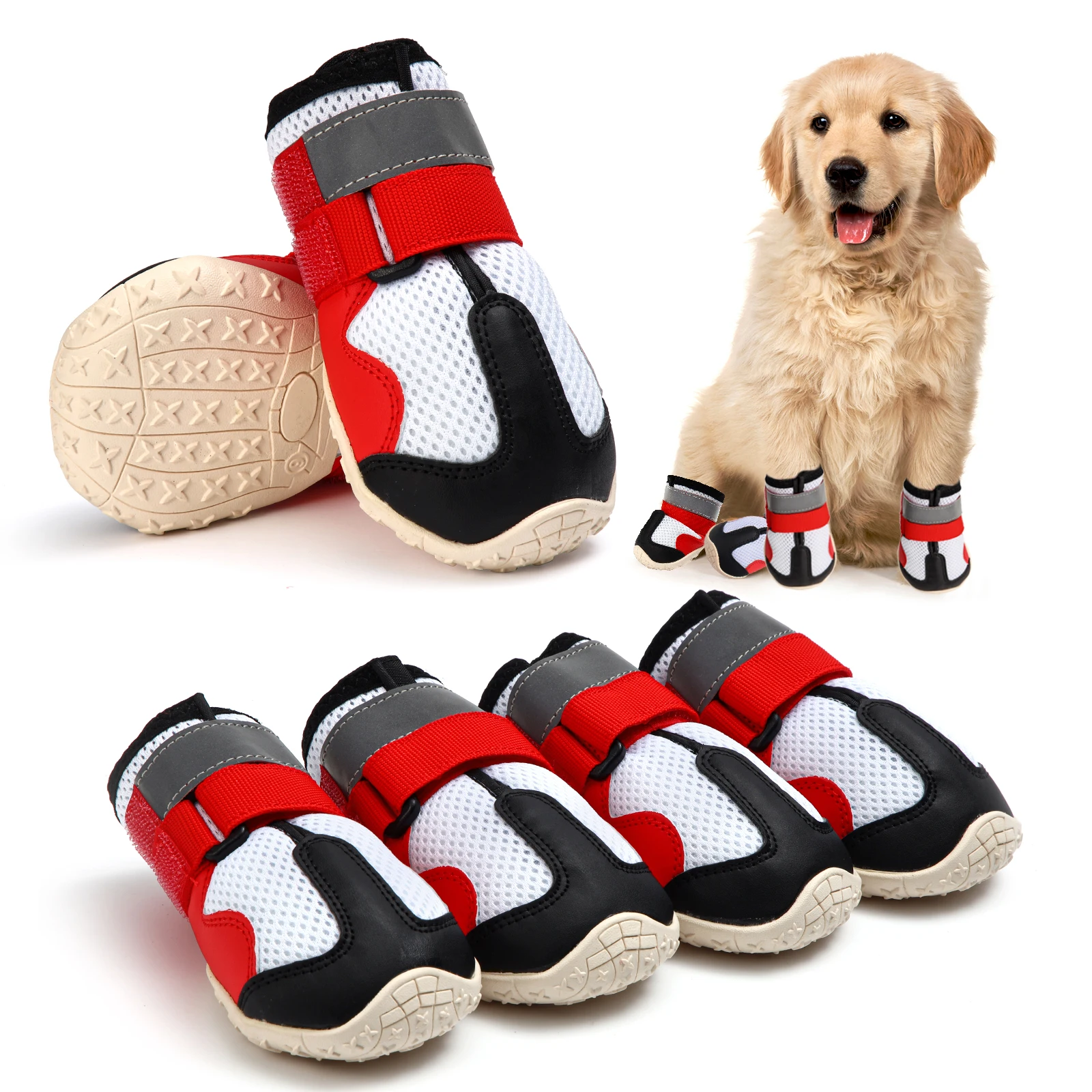 

4pcs/set Pet Big Dog Shoes Breathable Pets Booties Anti-slip Socks Footwear For Medium Large Dog