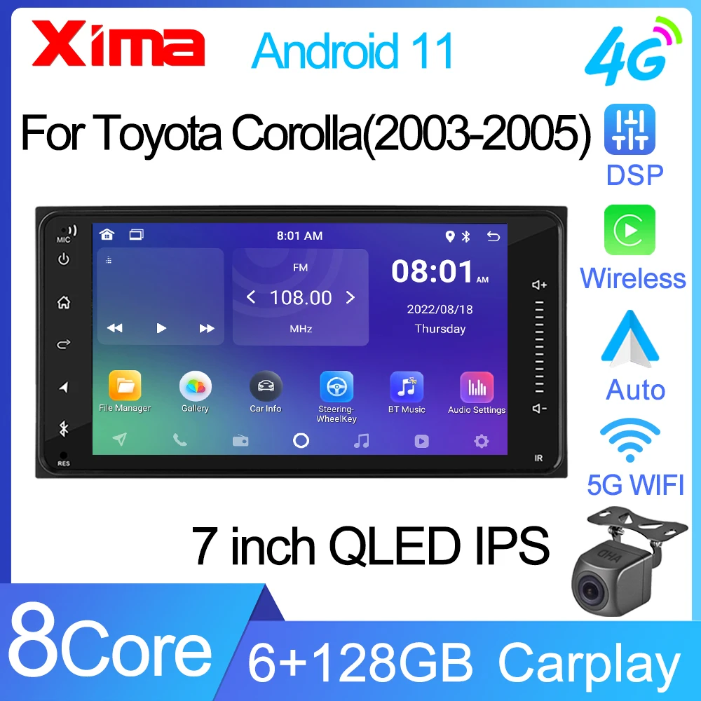 XIMA Autoradio 2 din android 11 Car Radio Multimedia for toyota VIOS CROWN CAMRY HIACE PREVIA COROLLA 2003-2005 GPS Carplay 1