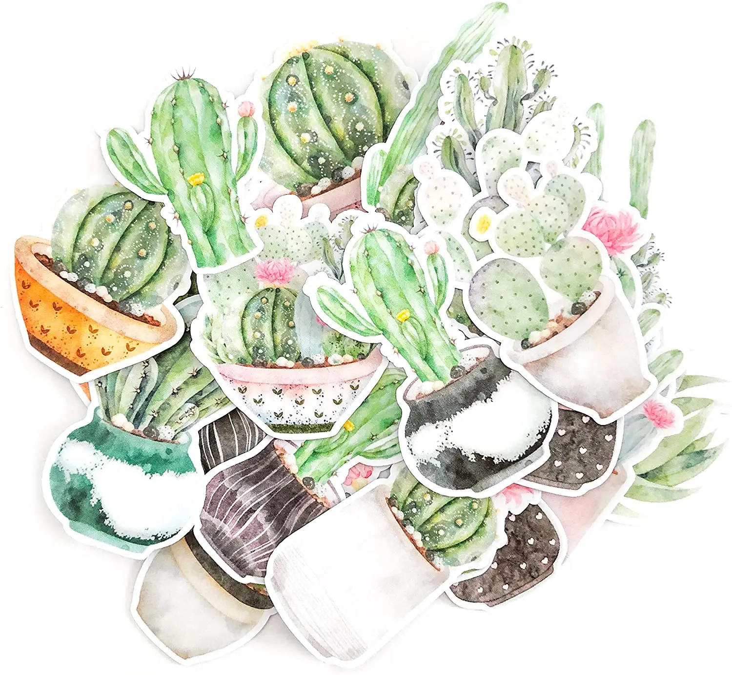 22pcs Watercolor Cactus Stickers Pack Cute Handmade Decals for Laptops, Journals, and Phone Cases