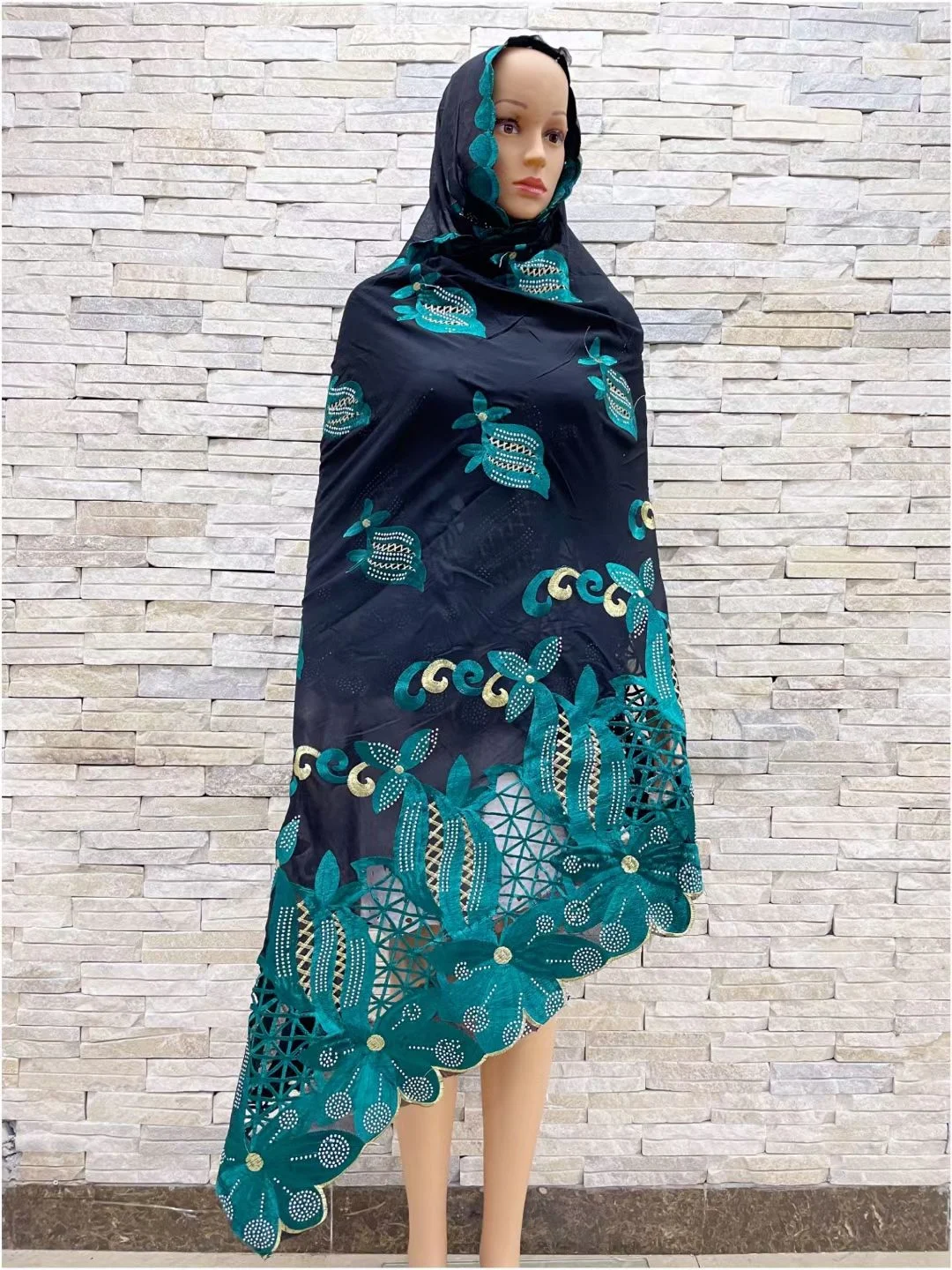 2023 Африканский новейший стиль Женская мода мусульманский головной убор вышивка из камня для шарфов шаль Хиджаб Lslam Чистый хлопок