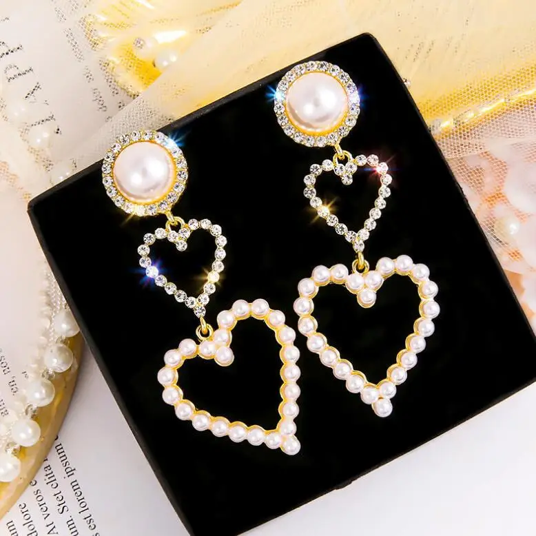 

925 Silver Needle Earrings Female Love Imitation Pearl Earrings Long Bridal Earrings Серьги Bohemian Pendant Earrings Party