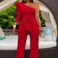 jumpsuit new slim fit solid color stitching sloping shoulder sexy waist length one piece wide leg pants 2022 summer african lady
