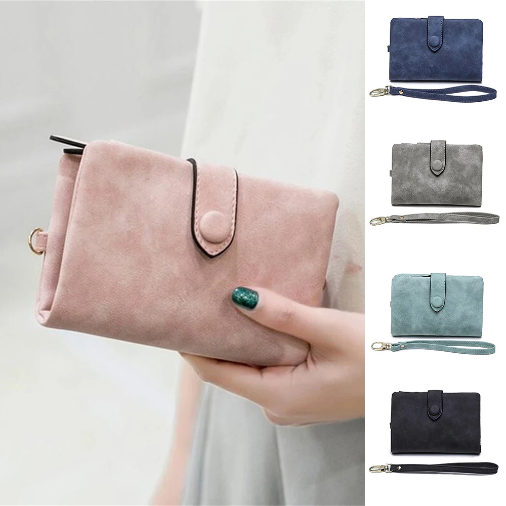 

Small Trifold Leather Wallet for Women Multi-Slots PU Purse with Wrist Strap Multifunctional Hand Bag for Banknote Card Home