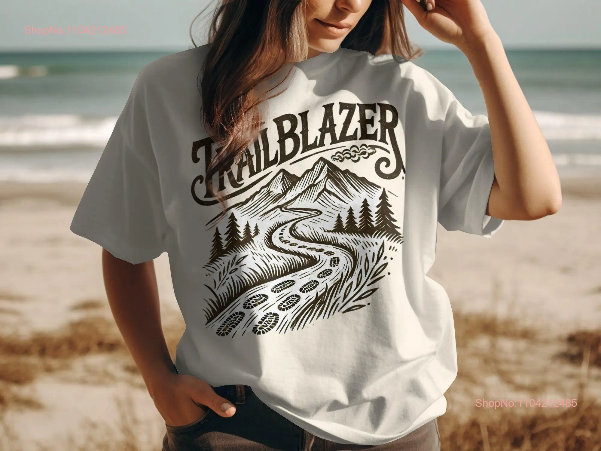 Trailblazer Adventure T Shirt Scenic Mountain Hiking Design Outdoors Nature Lover Unique Print Top long or short sleeves