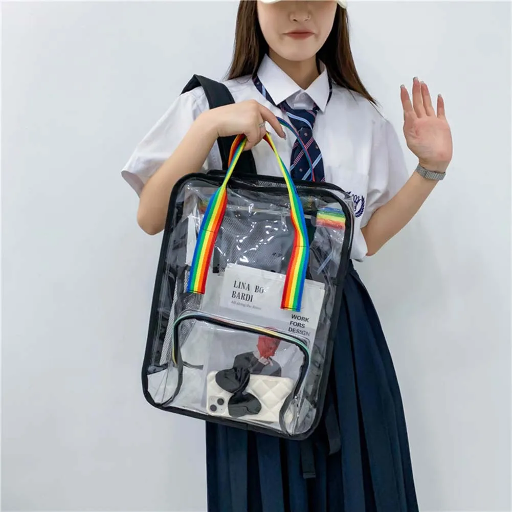 

Clear Backpack for Women Teenage Student College Girl PVC Transparent See Through Hit Color Daily Travel Book Bag