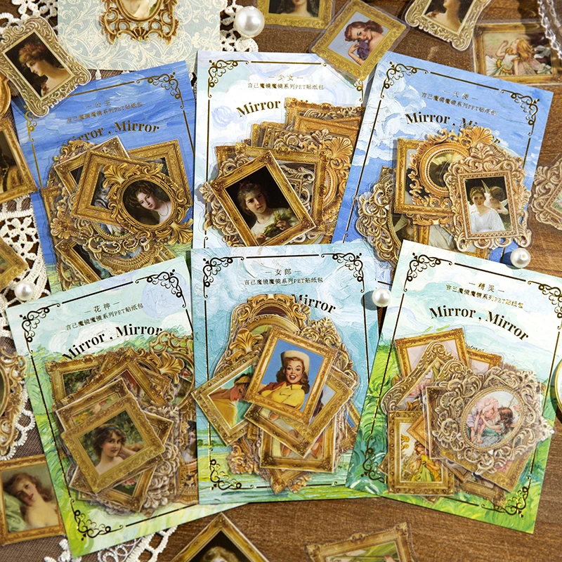 

30PCS Girls' mirror Deco PET Stickers for Junk Journal DIY Scrapbooking Collage Album Creative Stationery Craft Sticker