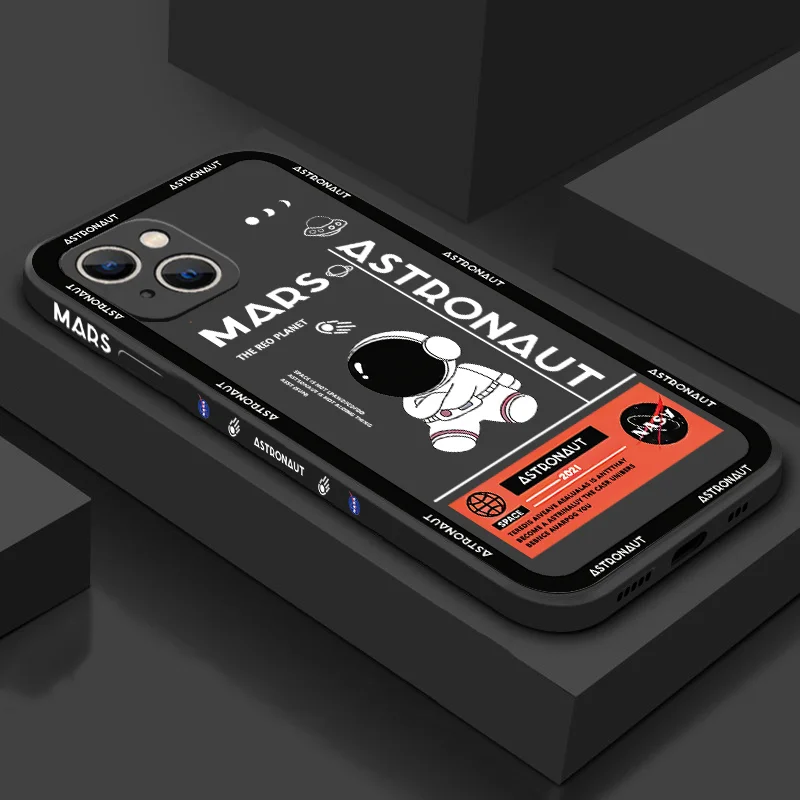 

Cute Astronaut Phone Case For iPhone 11 12 13 Pro MAX XS XR X 6 s 7 8 Plus SE Square Frame Pattern Cover Silicone Shockproof TPU