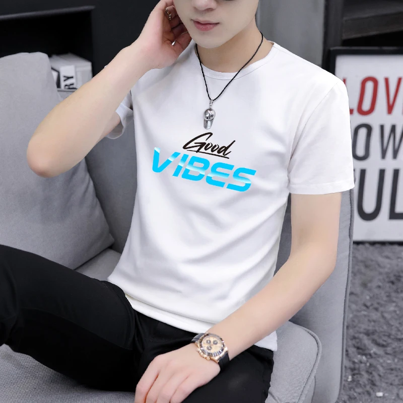 Летняя мужская новая модная брендовая хлопковая футболка с короткими рукавами