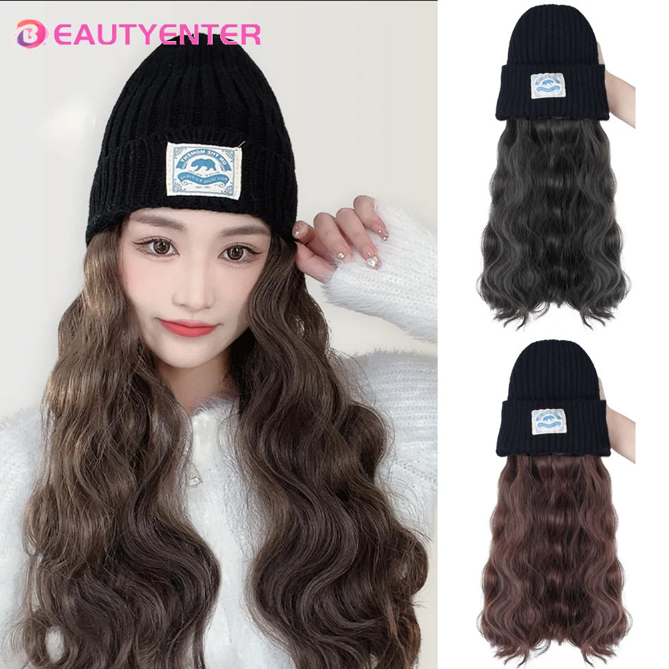 

BEAUTYCODE Hat With Wig For Women Synthetic Short hair Black Fisherman's Hat short cap Adjustable Cosplay Wig