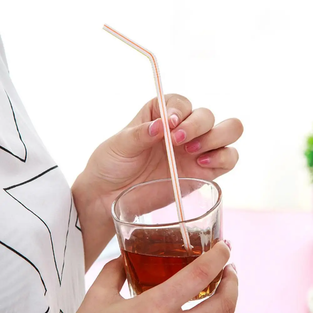 

100Pcs Plastic Bendable Drinking Straws Bar Wedding Birthday Party Supplies