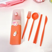 sanrio hellokitty mymelody kuromi purin cinnamoroll chopsticks spoon fork knife four piece set portable storage tableware box