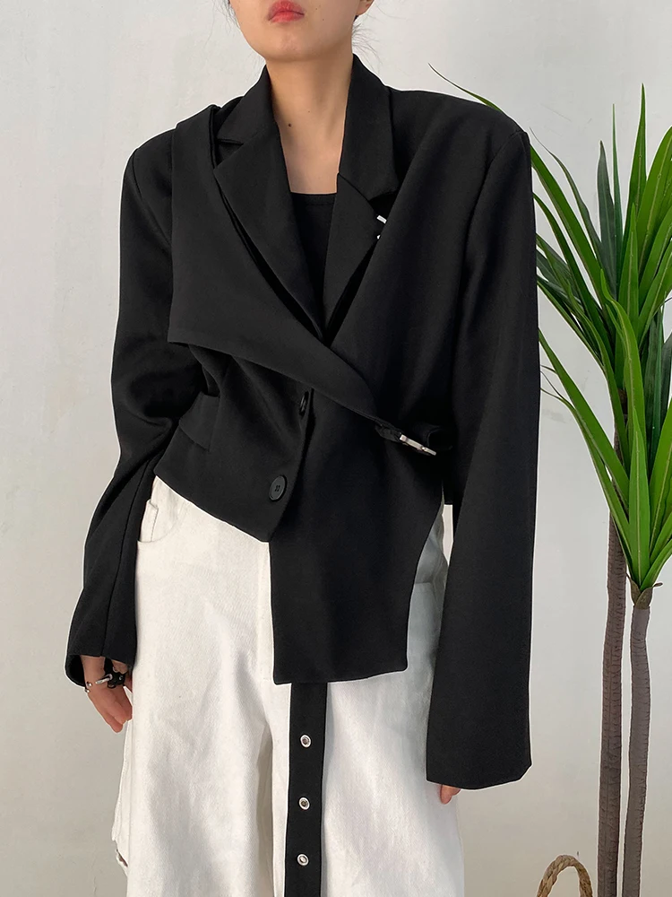 

SuperAen Short Suit Coat Loose Irregular Two-piece High Street Design Draped Suit Jacket for Women