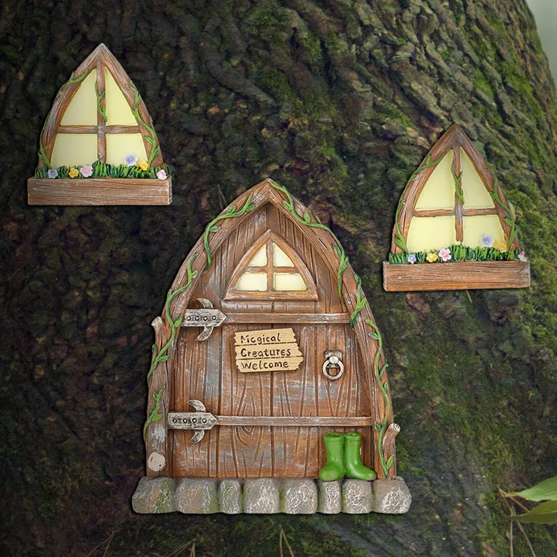 

Cute Miniature Window Door Resin Fairy Window Door Garden Ornaments Art Gnome Miniature Craft Elf Courtyard Home Decor