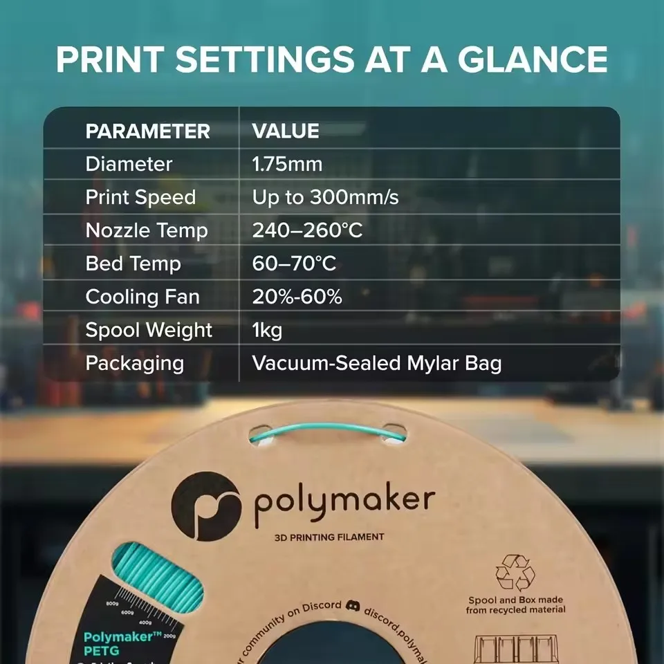 Фото Филамент Polymaker PETG 1.75 мм, 1 кг, высокопрозрачный, прочный, с низкой деформацией, расходный материал PETG для 3D-печати, DIY, декоративных моделей №5