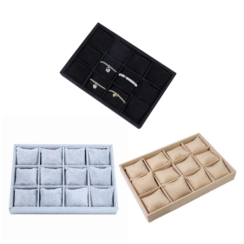 

Watch Jewelry Tray Organizer Bracelet Display Showcase 12 Grid Pillows Without Lid Tray Jewelry Storage Holder Gifts for Girls