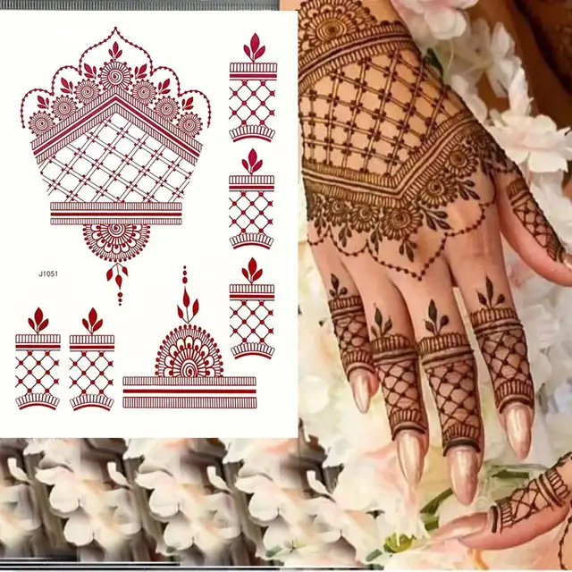 Waterproof Henna Tattoo Brown Henna Stickers for Hand Fake Tattoo for Women Body Art Temporary Hena Design Mehndi Stickers 1