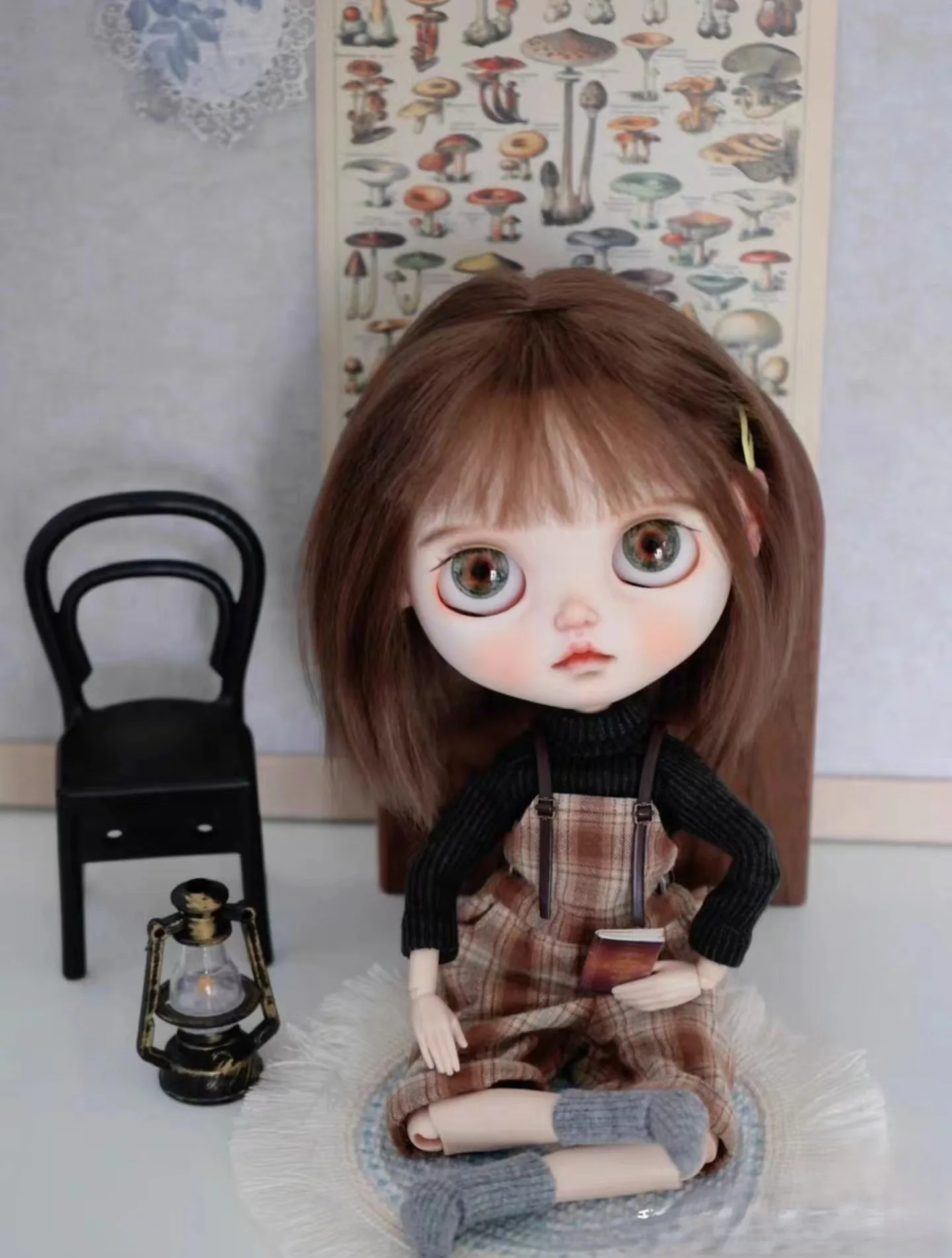 Оригинальный комплект комбинезонов Blythe Grid с начесом черная рубашка высоким