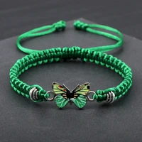 women handmade braided string bracelet charm green butterfly pendant adjustable charm braceletbangle handmade jewelry girl gift