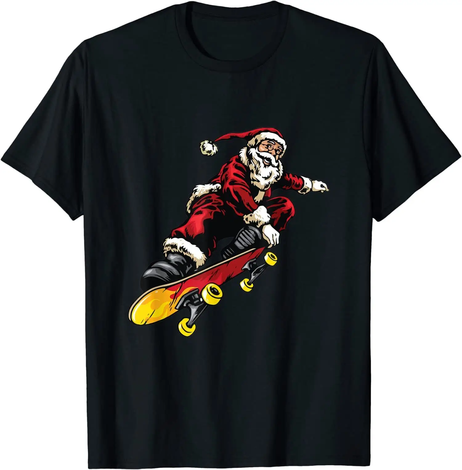 

Santa Claus On Skateboard Funny Christmas Hip Hop Cotton T Shirt Men Casual Short Sleeve Tees Tops Dropshipping