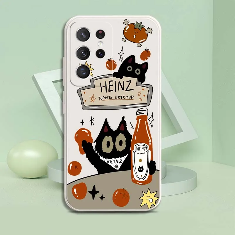 Фото Чехол для телефона Samsung Galaxy S22 S21 S20 S10 S10E Plus Ultra Lite FE 5G с рисунком черной кошки Heinz, мягкий чехол для телефона №4